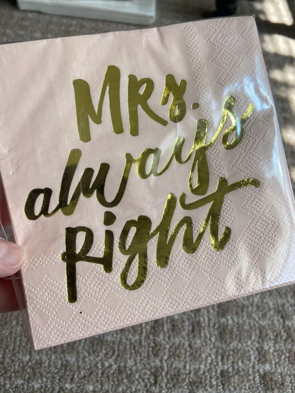 Bundle of 6 Mr. Right & Mrs. Always Right Gold Foil‎ Party Napkins Engagement